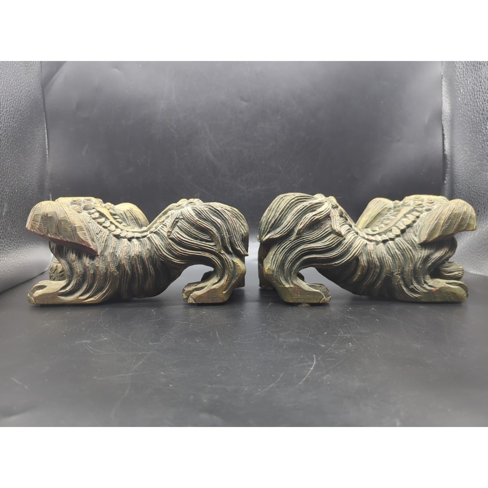 Pair of Vintage Chinese Gold Gilt Wood Carved Foo Dogs - Picture 11 of 11